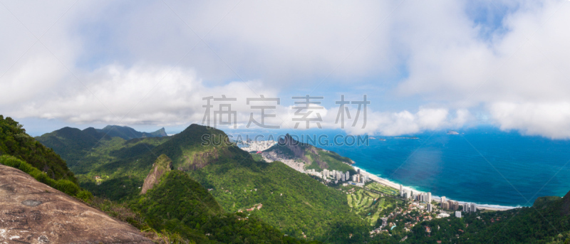 全景,里约热内卢,家畜,圣康拉多海滩,俩兄弟山,哥卡华都山,天空,水平画幅,高视角,里约热内卢州