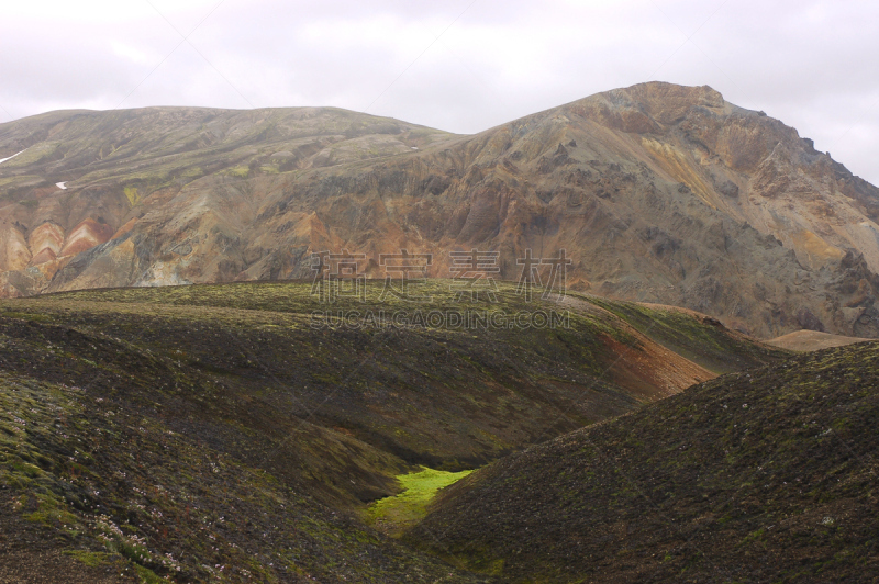 冰岛国,地形,兰德玛纳,褐色,沟壑,水平画幅,山,雪,无人,火山地形