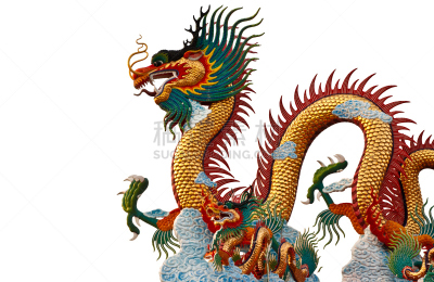 龙,雕像,多色的,白色背景,刺刀,艺术,水平画幅,无人,符号,巨大的