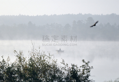 湖,渔夫,雾,宁静,水平画幅,比得哥什,波兰,户外,平和,摄影