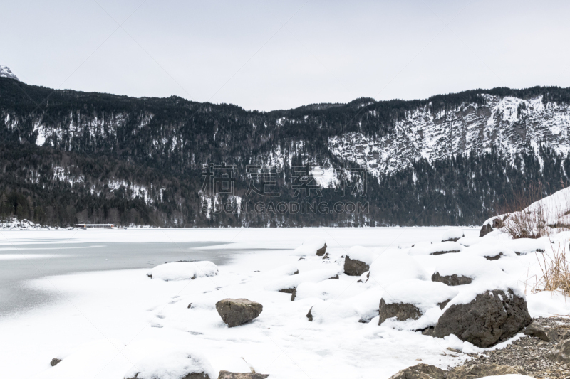 艾博湖,湖,冬天,楚格峰,水,天空,水平画幅,雪,无人,户外