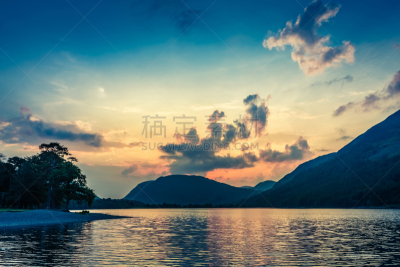 湖,英国,居住区,非凡的,黄昏,色彩鲜艳,巴特米尔,坎布里亚,水,天空