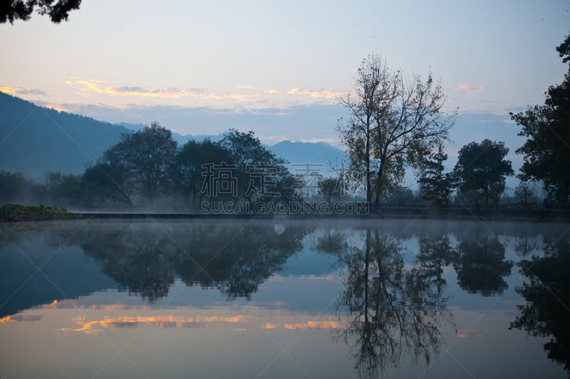 黄山山脉,安徽省,明朝风格,旅游目的地,水平画幅,建筑,无人,乡村,蓝色,户外