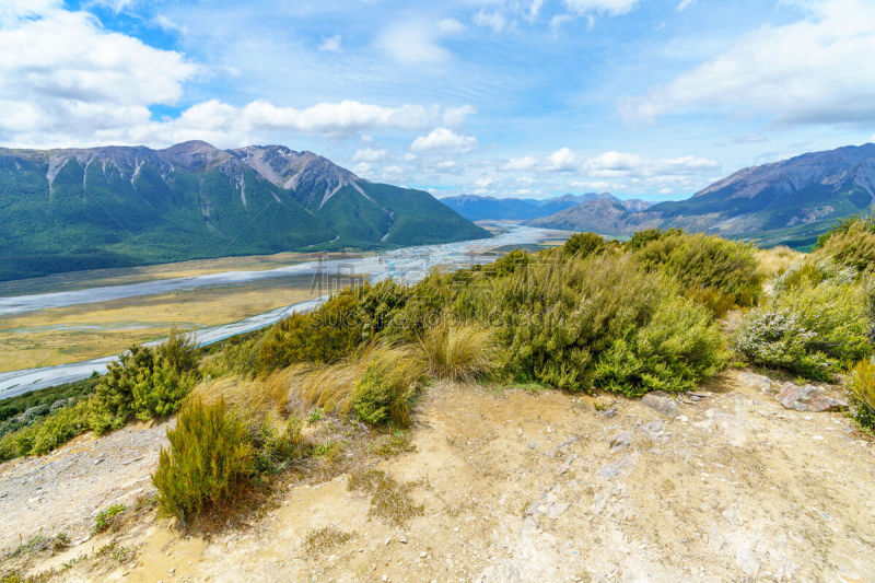 新西兰,arthurs pass,痕迹,徒步旅行,云景,云,草,小路,南阿尔卑斯山脉,河流