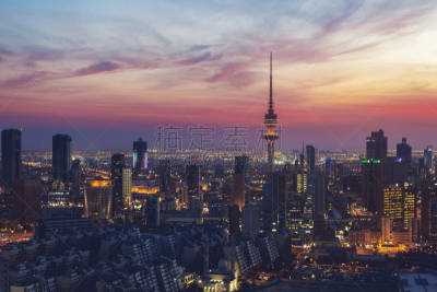 城市天际线,科威特,商务,云,黄昏,波斯湾,商业金融和工业,户外,天空,建筑