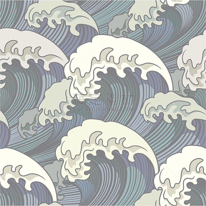 四方连续纹样,波形,海啸,水,美,风,艺术,绘画插图,艺术品