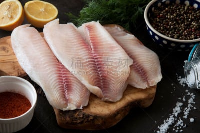 清新,调味品,成分,鱼片,案板,水平画幅,莳萝,生食,海产,特写
