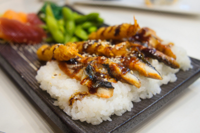 格子烤肉,蔬菜,米,酱油,煮食,鱼片,传统,热,香料,食品
