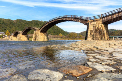 岩国,广岛县,桥,水,水平画幅,建筑,无人,传统,日本,拱门