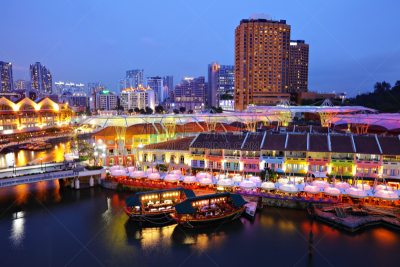 夜晚,新加坡市,水平画幅,新加坡,建筑,无人,城市天际线,户外,城市,滨海湾