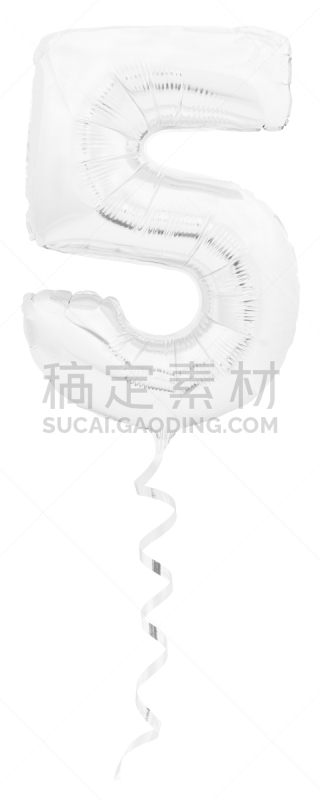白色,气球,充气品,数字5,缎带,分离着色,背景分离,风,玩具,模板