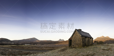 苏格兰高地,思塔可波利,寇盖克,inverpolly nature reserve,艾西特湖,小农地,萨瑟兰郡,天空,留白,早晨