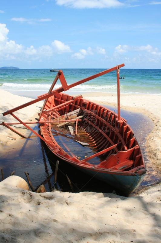 柬埔寨,船,磅湛,海滩,垂直画幅,水,沙子,无人,户外,西哈努克市