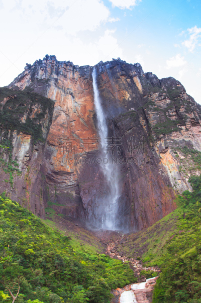 天使瀑布,委内瑞拉,玻利瓦尔省,平顶山,canaima,垂直画幅,水,公园,瀑布,夏天