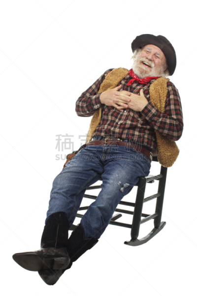 过时的,牛仔,摇椅,斜靠,背面视角,老年男人,仅一个老年男人,背景分离,舒服,仅男人