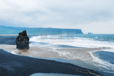 沙子,冰岛国,海滩,黑色,火山,水,暴风雨,水平画幅,无人,火山地形