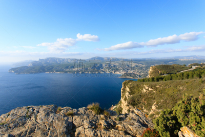 法国,卡西斯,斗篷,顶部,看风景,水,天空,水平画幅,海港,淘气岬