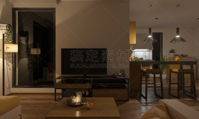 厨房,起居室,抽油烟机,蔬菜,暗色,茶几,照明设备,花盆,软垫,食品杂货
