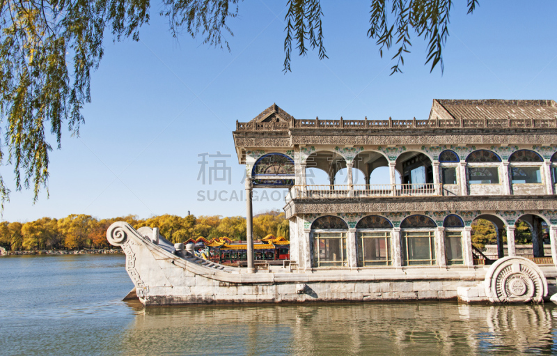 颐和园,石舫,纪念碑,水,旅游目的地,水平画幅,无人,户外,湖,船