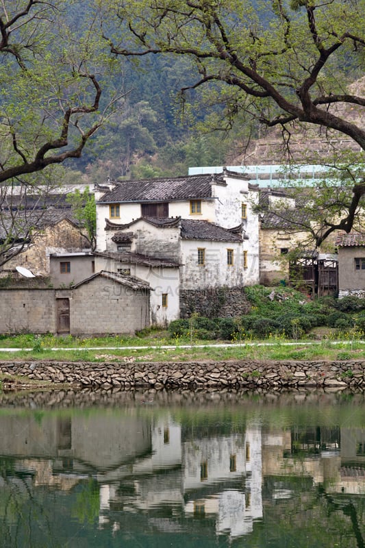 婺源,中国,房屋,江西省,垂直画幅,水,墙,无人,东亚,户外