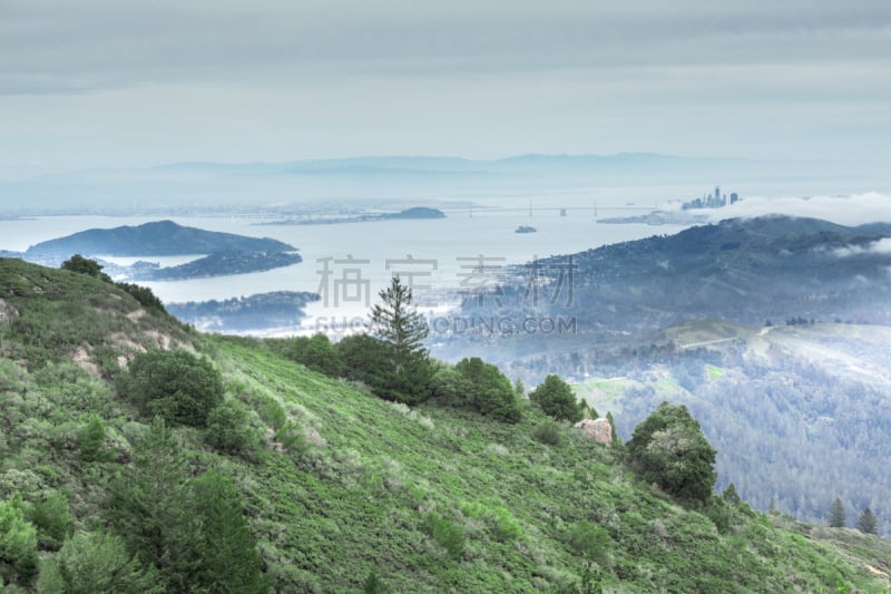 湾区,东,塔玛皮斯山,塔马尔帕斯山州立公园,恶魔岛,海湾大桥,热霾,水,天空,水平画幅