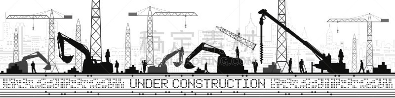 绘画插图,全景,工业,矢量,职业,建筑工地,起重机,建筑外部,都市风光,设计