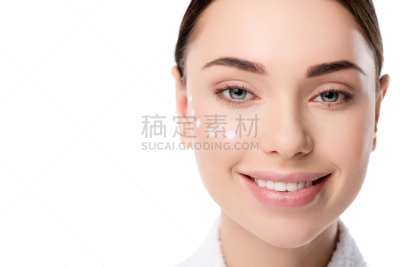 注视镜头,白色,女人,人的眼睛,米色,分离着色,人的脸部,自然美,留白,微笑