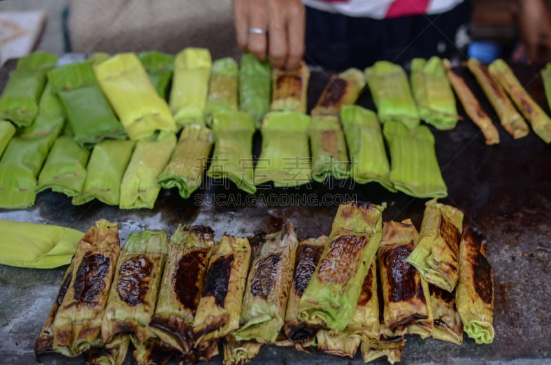 格子烤肉,香蕉叶,塞满了的,印度香米,热,有序,部分,米,东方食品,椰子