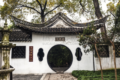 扬州,圆形,大门,园林,江苏省,自然,公园,水平画幅,建筑