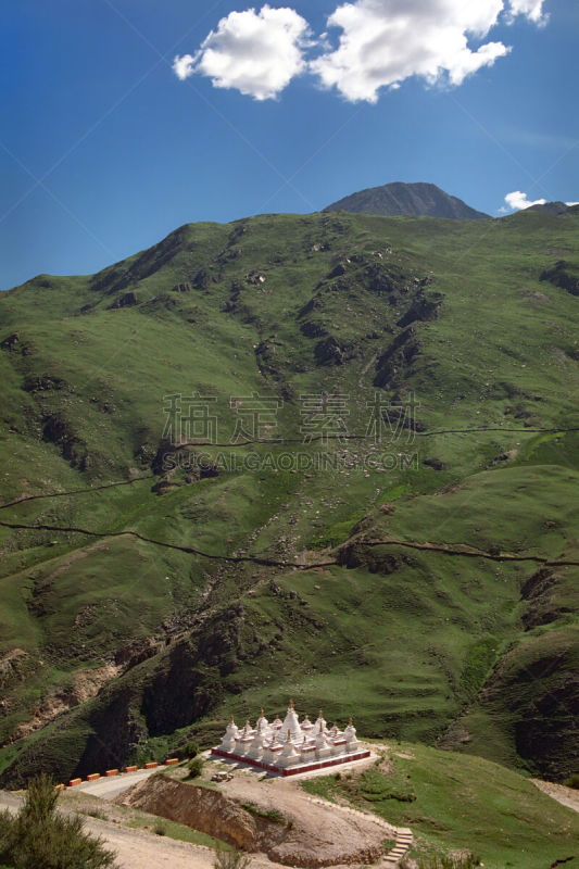 佛塔,山,佛教,白色,绿色,洞窟修道院,丘陵,树荫,高原,传统庆典