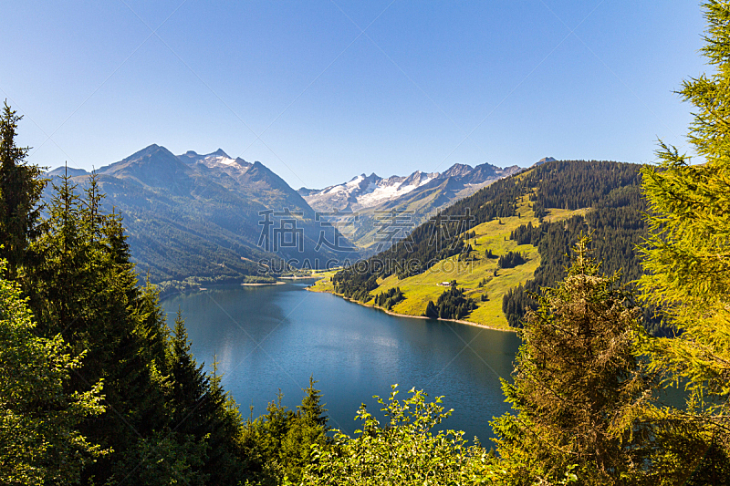 湖,奥地利,阿尔卑斯山脉,山谷,水,天空,美,水平画幅,雪,夏天