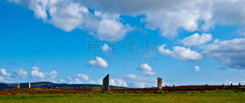 布罗德加石环,奥克尼岛,石圈,立石,纪念碑,水平画幅,无人,古老的,苏格兰,拆毁的