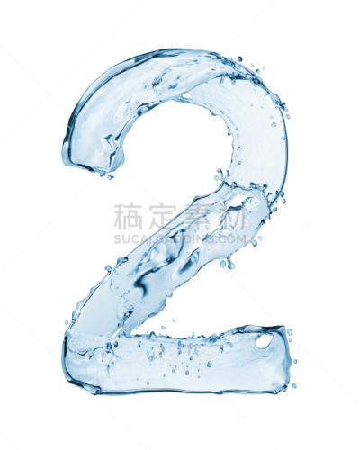 水,分离着色,数字2,白色背景,数字,液体,垂直画幅,字母,溅,做