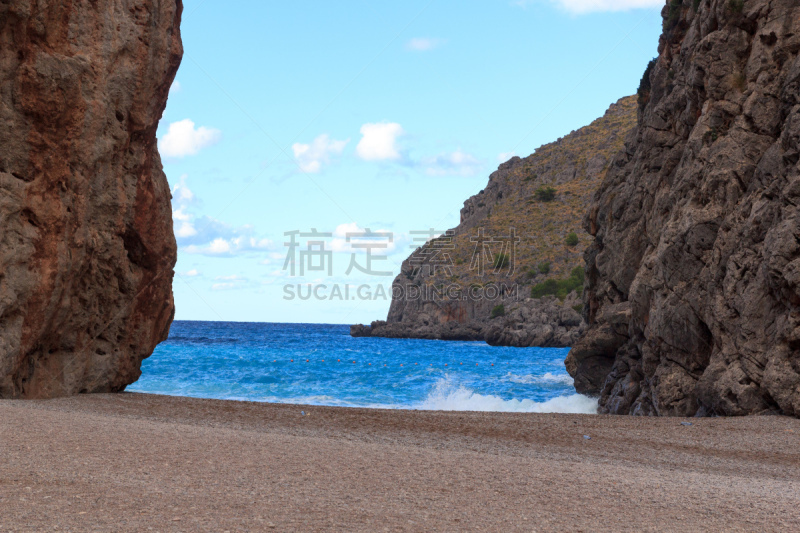 马略卡,地中海,西班牙,峡谷,特拉华,海滩,sierra de tramuntana,天空,水平画幅,无人