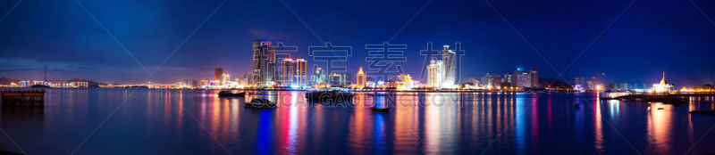 夜晚,福建省,全景,厦门岛,水,天空,水平画幅,无人,东亚,户外