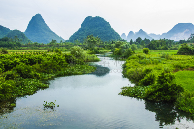 山,河流,风景,喀斯特,水,天空,美,水平画幅,美人,夏天