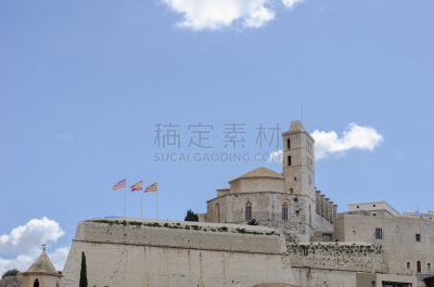 中世纪时代,伊比沙岛镇,城市,伊比沙岛,埃尔姆戴纳宫殿,水平画幅,山,无人,夏天
