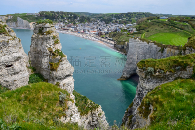 法国,大西洋,诺曼底,诺曼底埃特塔尔海滩,海岸线,雪花石膏,白垩,风景,旅游目的地,旅行