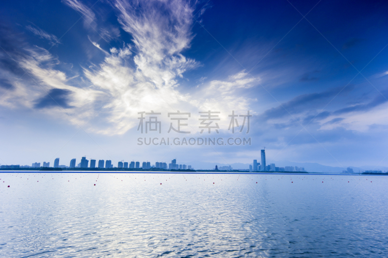 厦门,海湾,水,天空,水平画幅,无人,房地产,福建省,户外,城市