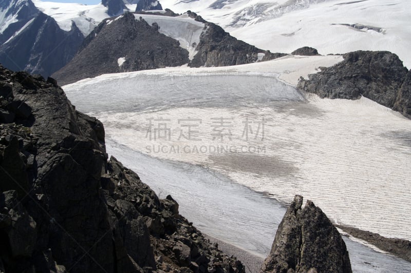 冰河,山,冰隙,冰碛,高加索山脉,自然,水平画幅,地形,岩石,雪