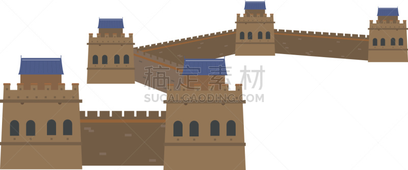 长城,绘画插图,矢量,白色背景,分离着色,过去,古代史,纪念碑,艺术,外立面