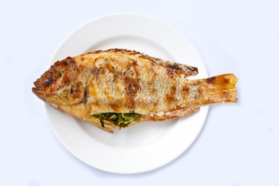 罗非鱼,炊具,红辣椒,餐具,格子烤肉,水平画幅,无人,膳食,海产,肉