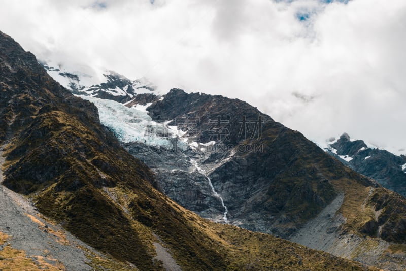 库克山,新西兰,冰河峰荒野地,新西兰南岛,特写,水,天空,水平画幅,雪,户外