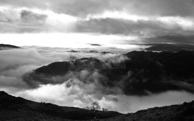 黑白图片,英格兰湖区,水平画幅,地形,山,无人,英格兰,户外,费尔菲尔德马蹄,冬天