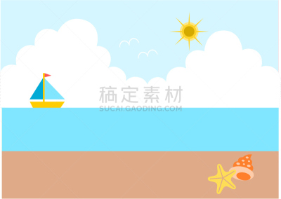 游艇,绘画插图,海洋,介形亚纲动物,可爱,海鸥,避暑圣地,海星,天空,贺卡