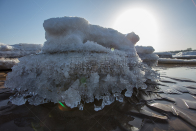 中国,海洋,冻结的,云,雪,船,动物,春天,海岸线,岩石