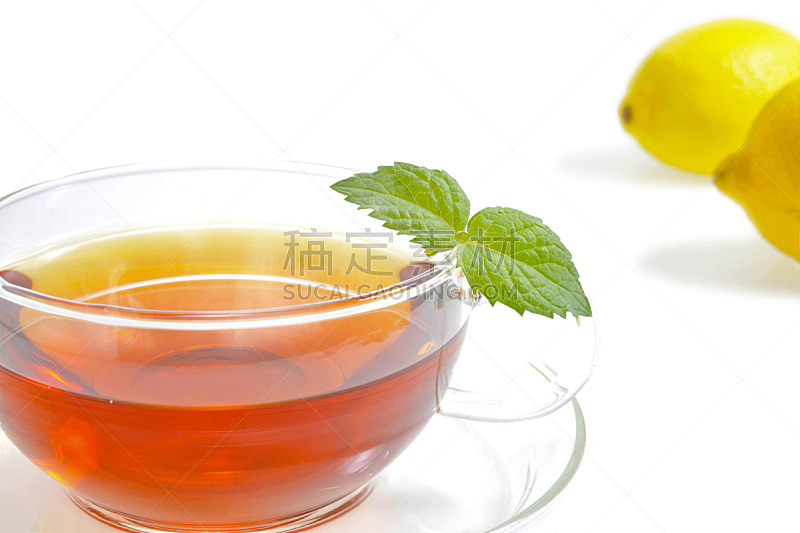 绿茶,薄荷茶,冰茶,红茶,茶树,水平画幅,无人,茶杯,玻璃杯,白色背景
