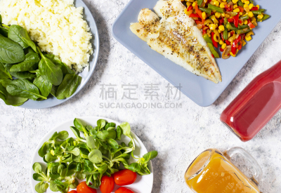 蔬菜,莴苣,米,樱桃,鱼类,樱桃番茄,健康食物,菠菜,烘焙