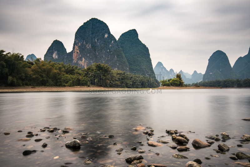 风景,银行,漓江,丽江,阳朔,桂林,石灰石,水,天空,沙子