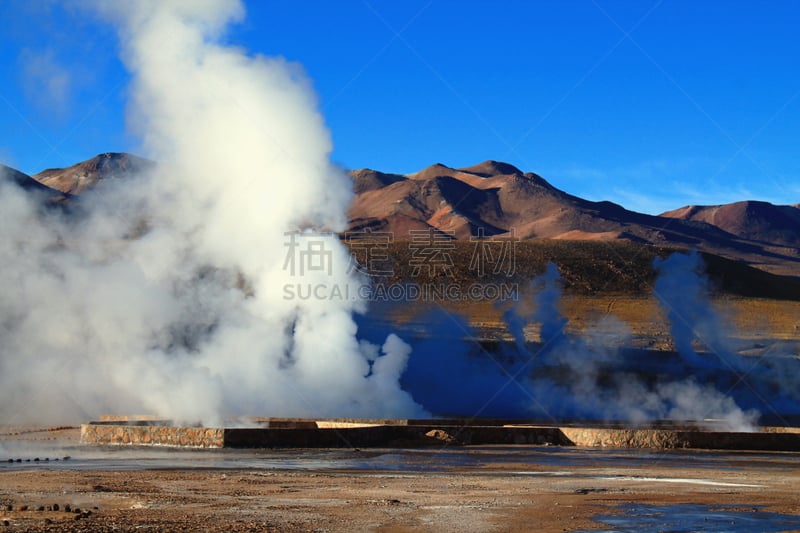 蒸汽,太阳,让,高架铁路铁轨,盖沙斯,闪亮的,低热喷泉,火山学,温泉池,安第斯高原